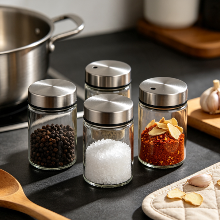 Glass Spice Containers With Stainless Steel Lids